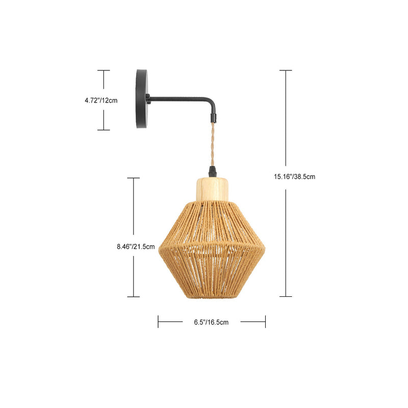 Traditionelle japanische runde Holz-Rattan-Wandleuchte mit 1 Licht für Wohnzimmer 
