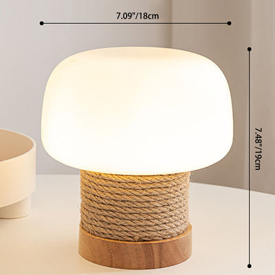 Lámpara de mesa de 1 luz de vidrio con forma de cilindro minimalista moderno de roble y cuerda para dormitorio 