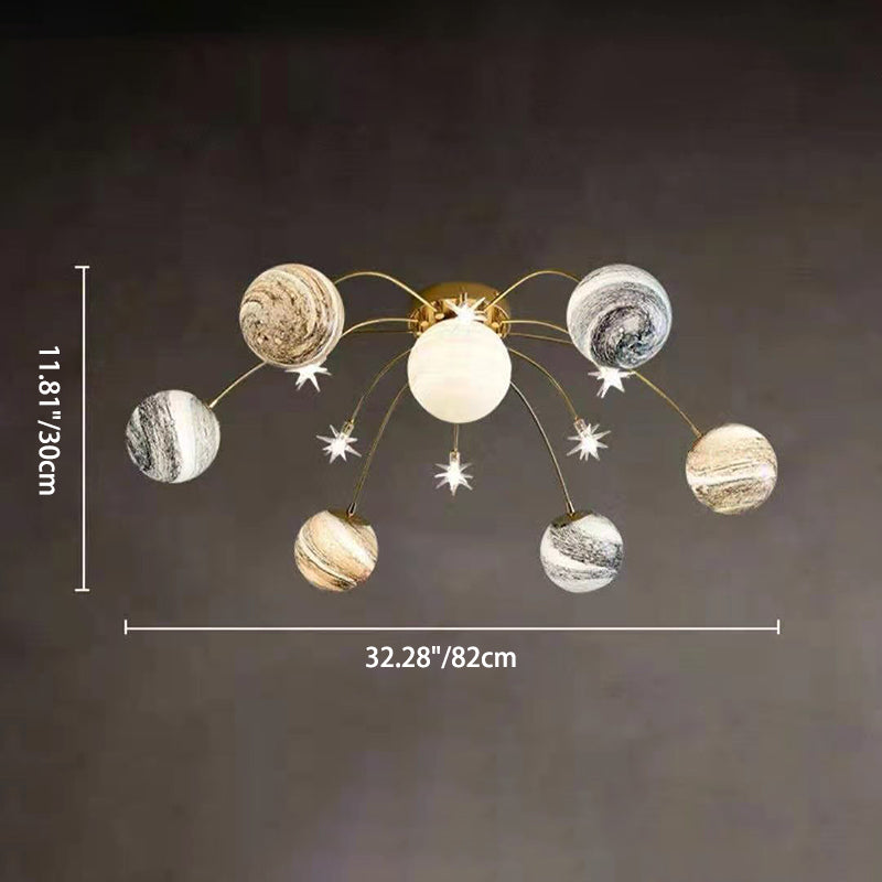 Contemporain Nordic Kids Fer Verre Balle Terre Planète 13-Lumières Semi-Plafonnier pour Chambre 