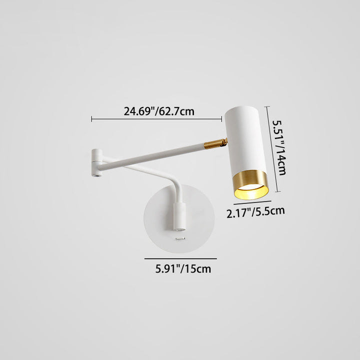 Lampe murale à bras télescopique cylindrique minimaliste moderne en fer avec 1 lumière pour chambre 