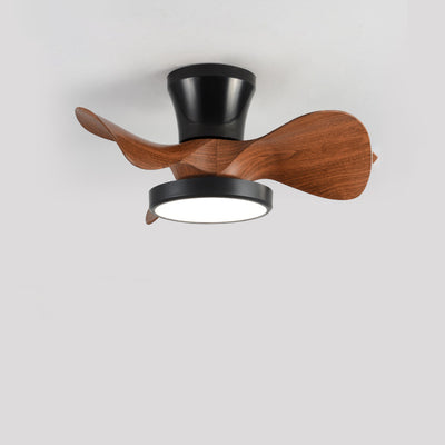 Ventilateur de plafond semi-encastré à LED en acrylique ABS à grain de bois rond industriel contemporain pour salon 