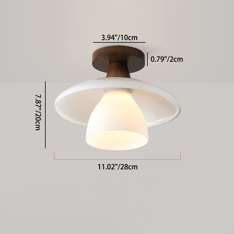 Plafonnier Semi-Encastré à 1 Lumière en Verre Rond Minimaliste Moderne avec Bois pour Salon 