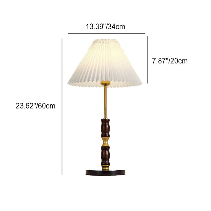Lampe de table 1 lumière en tissu Ironwood à cône plissé vintage traditionnel pour chambre 