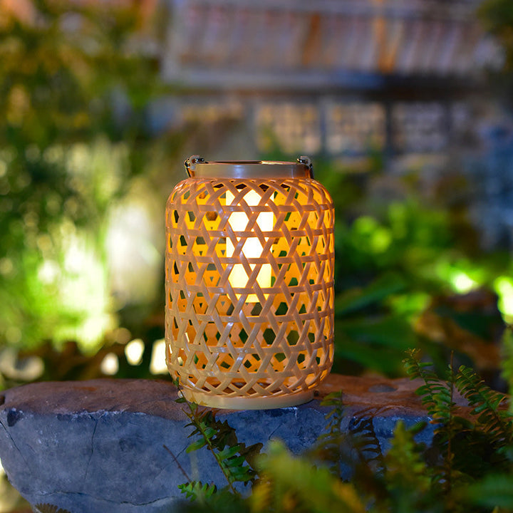 Lanterne solaire étanche créative contemporaine en plastique tissé LED portable pour lumière extérieure de jardin 