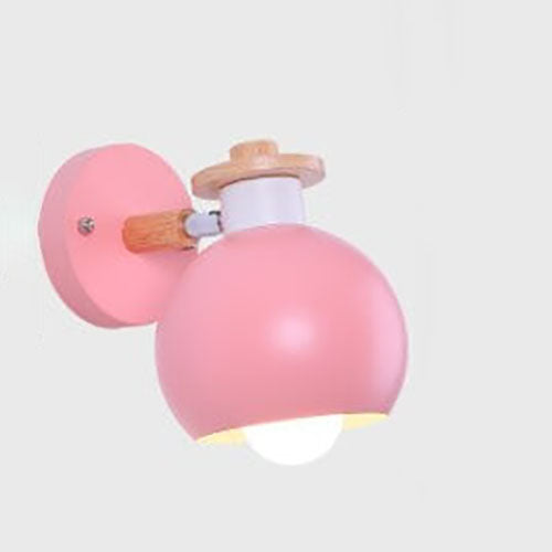 Contemporary Nordic Dome Iron Solid Wood Macaroon 1-Light Wall Sconce Lamp For Bedroom