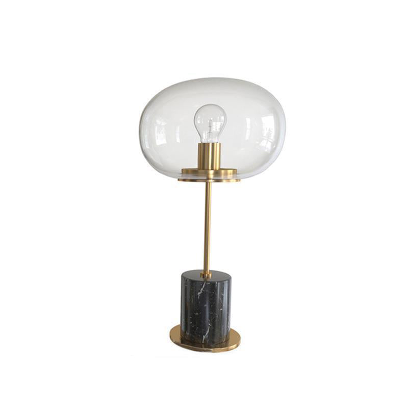 Lampe de table moderne minimaliste à une lumière avec base en marbre cylindrique et boule ronde en fer et verre pour salon 