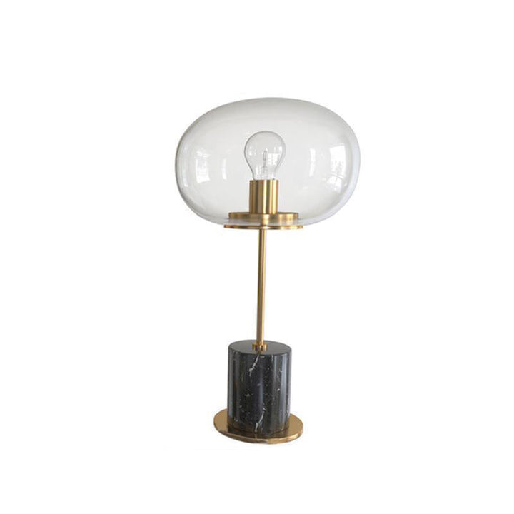 Lampe de table moderne minimaliste à une lumière avec base en marbre cylindrique et boule ronde en fer et verre pour salon 