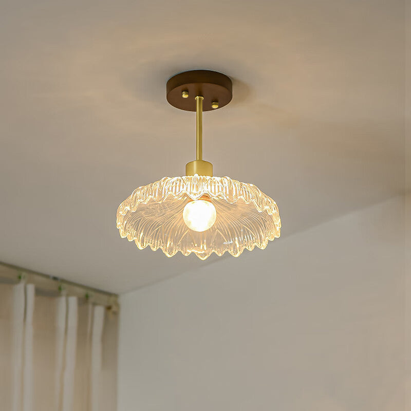 Luz de techo semiempotrada contemporánea de lujo con flor de cobre y vidrio de 1 luz para pasillo 