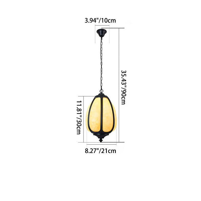 Lumière suspendue ovale en aluminium moulé Art Déco moderne en forme de citrouille à 1 ampoule pour patio extérieur 