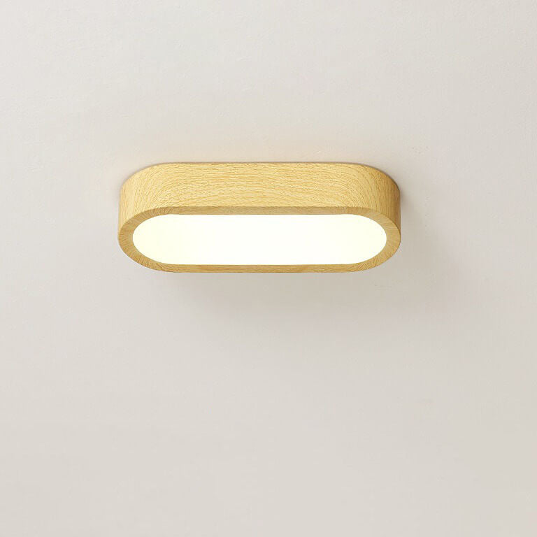 Modern Minimalist Oval Strip Wood Grain Hardware LED Flush Mount Ceiling Light