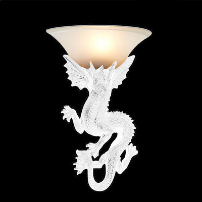 Lámpara Aplique de Pared de Resina de Vidrio de Dragón Semicircular de 1 Luz Tradicional Europea Para Sala de Estar 