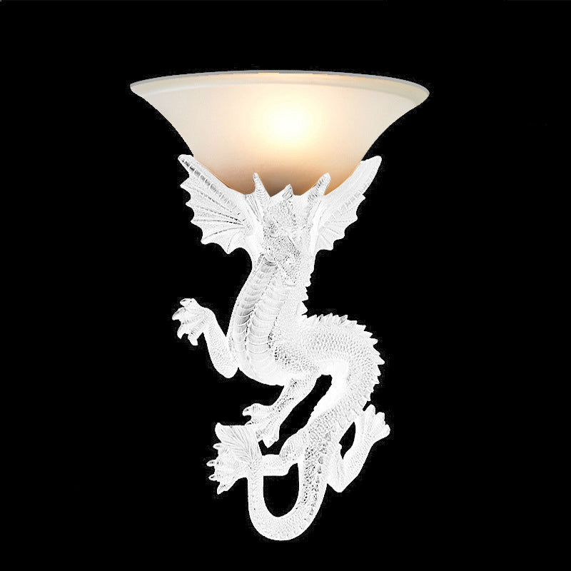 Lámpara Aplique de Pared de Resina de Vidrio de Dragón Semicircular de 1 Luz Tradicional Europea Para Sala de Estar 
