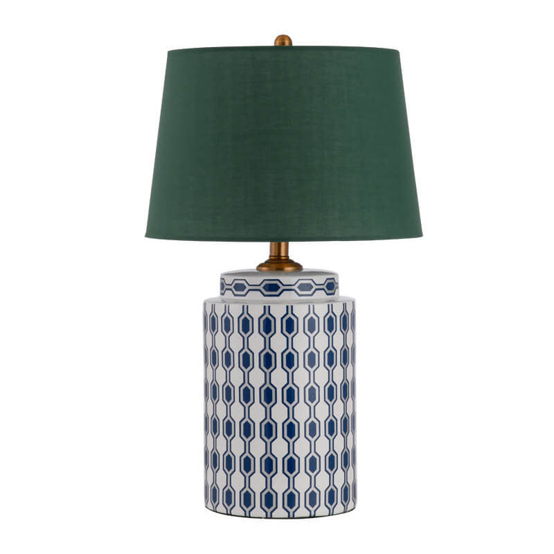 Lampe de table moderne en céramique cylindrique avec matériel en lin à 1 lumière 