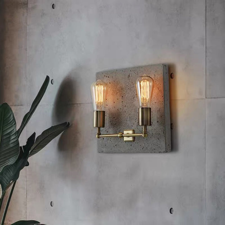 Applique murale contemporaine scandinave carrée en fer et plâtre de ciment à 2 lumières pour salon 