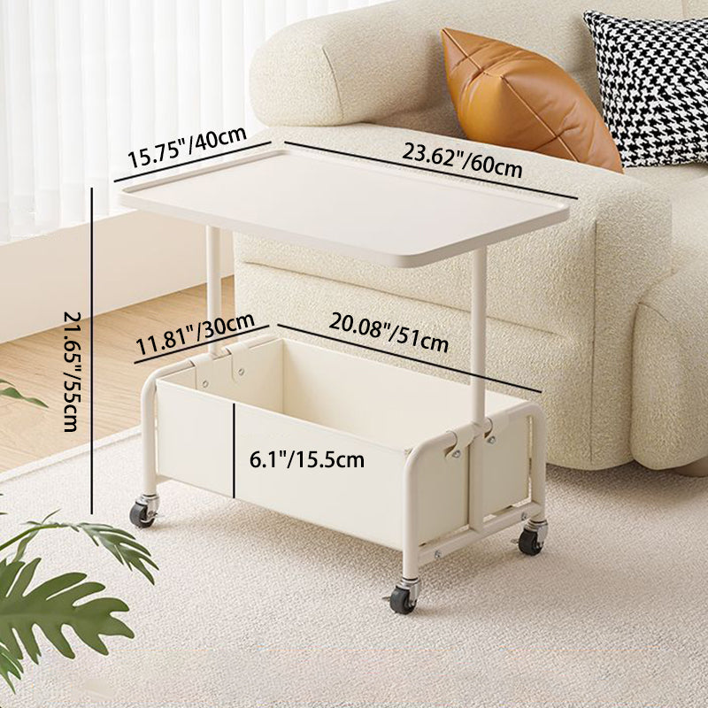 Mesa Auxiliar Movible de Almacenamiento de Cuero Sintético con Bandeja Superior de Simplicidad Moderna de 2 Niveles para Sala de Estar 