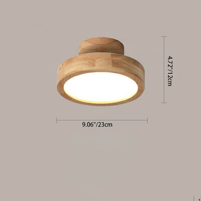 Contemporary Scandinavian Round Rubberwood LED Flush Mount Ceiling Light For Living Room