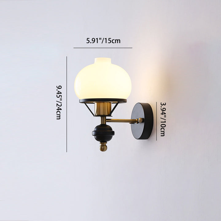 Traditionelle französische geometrische Kreis-Wandleuchte aus Glas und Eisen mit 1 Licht für Wohnzimmer 