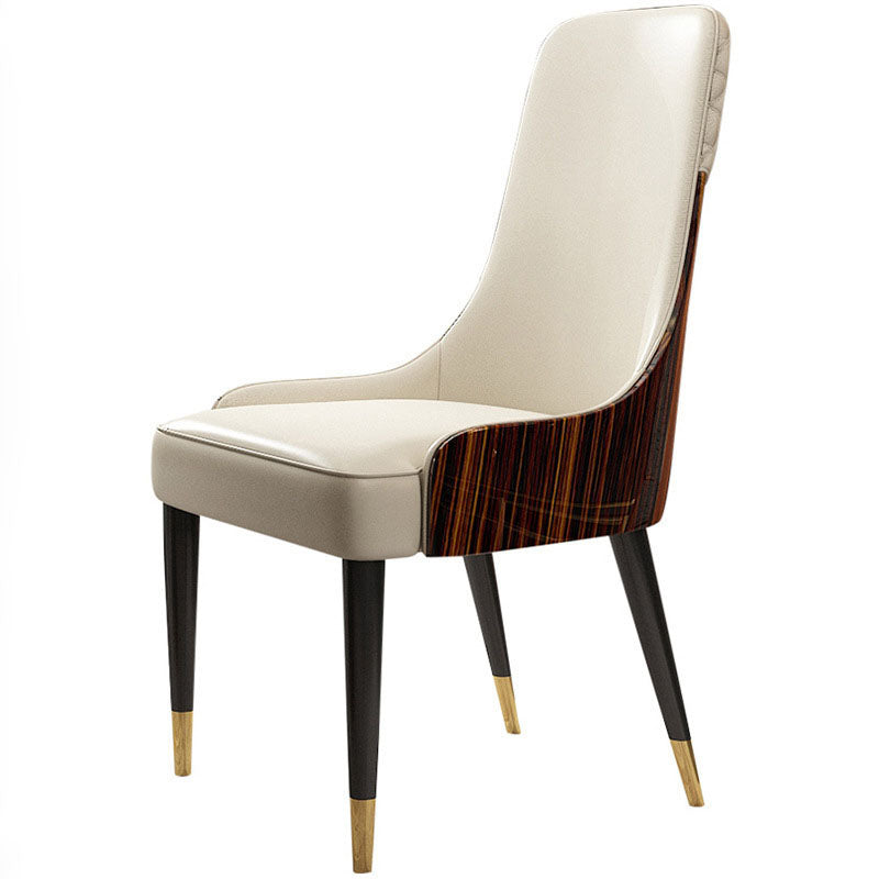 Chaise de salle à manger contemporaine en cuir nordique avec dossier et accoudoirs en bois, acier inoxydable et éponge 