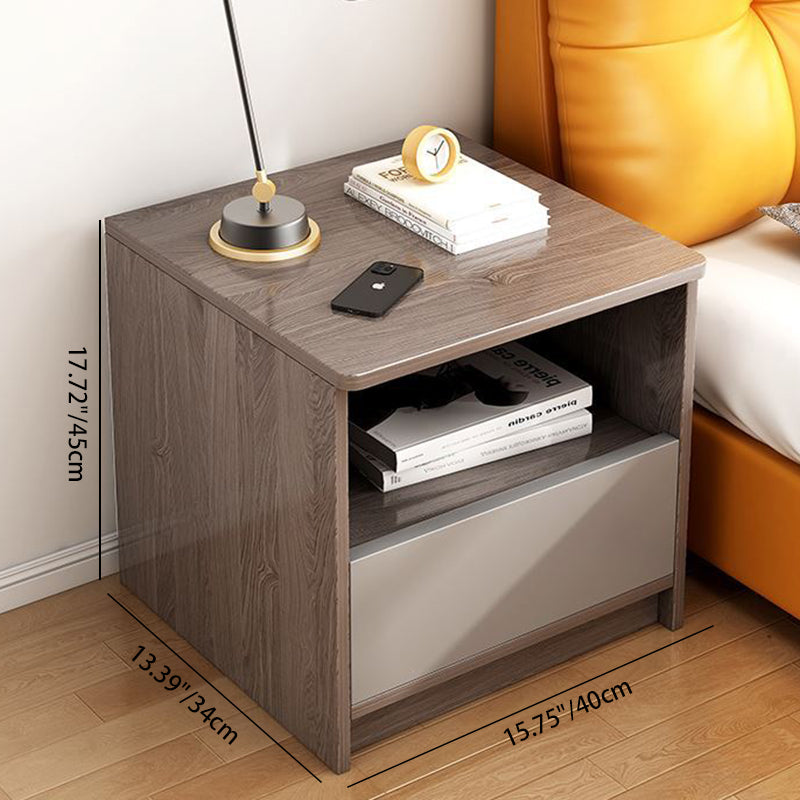Table de chevet moderne minimaliste à dessus carré en panneau haute densité avec 1 tiroir pour chambre 