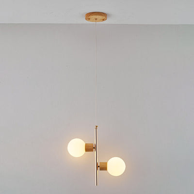 Lámpara de Araña de Vidrio Esférico de 2 Luces con Marco de Hierro de Estilo Wabi-Sabi Japonés 