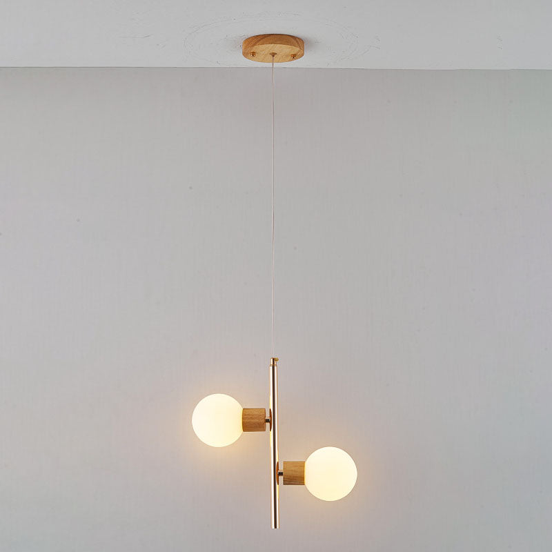 Lámpara de Araña de Vidrio Esférico de 2 Luces con Marco de Hierro de Estilo Wabi-Sabi Japonés 