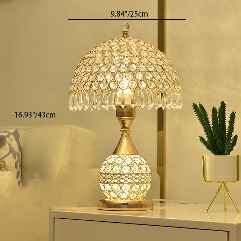 Pantalla de tela de lujo contemporánea con bola de cristal y base de hierro, lámpara de mesa de 1 luz para oficina en casa 