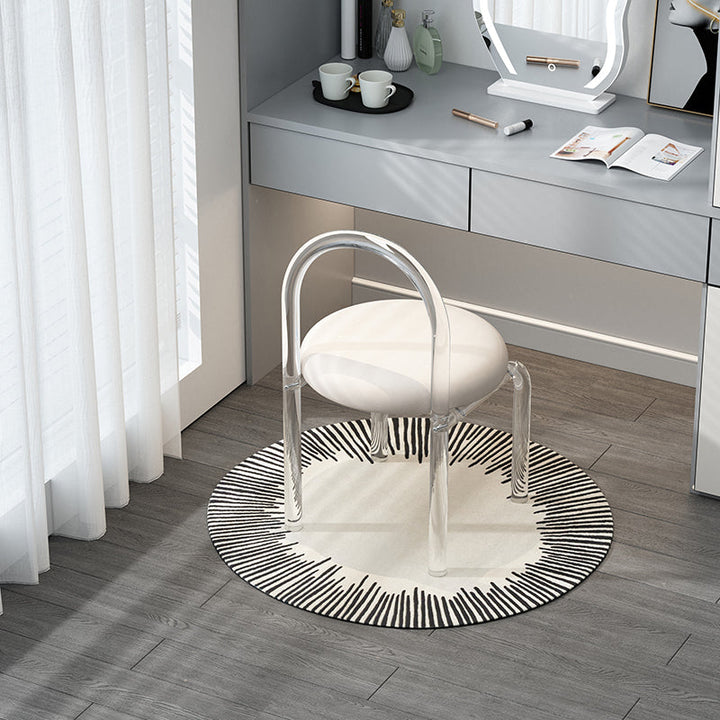 Moderner minimalistischer runder Schminkhocker aus Samt und Acryl mit Rückenlehne für das Schlafzimmer 