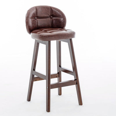 Moderner minimalistischer quadratischer Holz-Leder-Schaum-Barhocker mit vier Beinen und Rückenlehne für das Esszimmer 