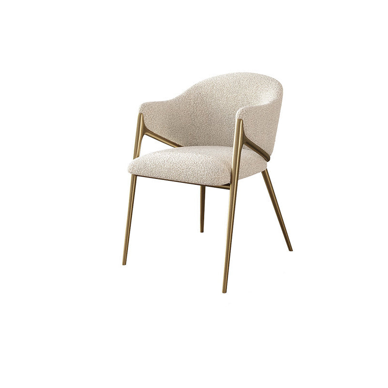Silla de comedor contemporánea de lujo redonda de lana de cordero con patas de acero inoxidable, respaldo y reposabrazos para comedor 