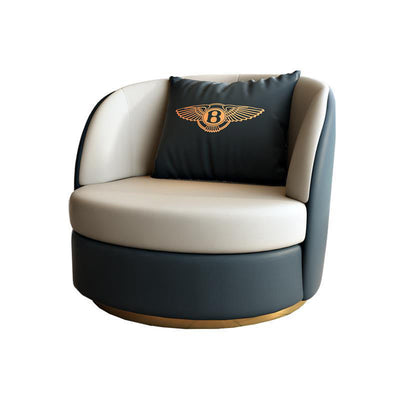 Modern Luxury Round Cat Scratch Leather Upholstered Swivel Accent Chair Backrest Armrest For Living Room