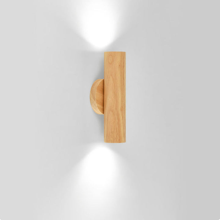 Applique murale LED en bois de caoutchouc cylindrique japonais traditionnel pour chambre à coucher 