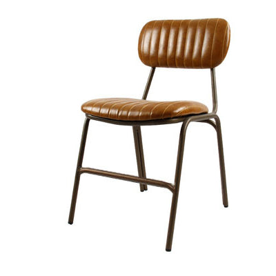 Chaise de salle à manger contemporaine en cuir industriel avec dossier et repose-pieds en fer carré à rayures elliptiques 