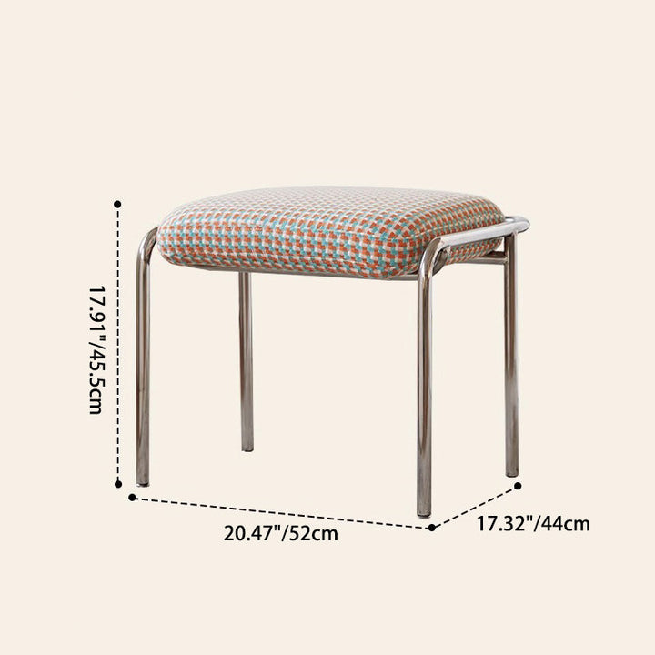 Contemporary Scandinavian Square Cotton Linen Upholstered Stainless Steel Frame Vanity Stool Backless For Bedroom