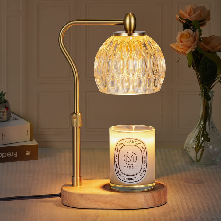 Modern Minimalist Round Glass Rubberwood Iron 1-Light Aroma Melted Wax Table Lamp For Bedroom