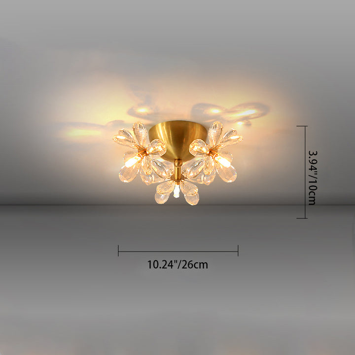 Moderne minimalistische Blume Messing Kristall 3/5/6/7 Licht Unterputz Deckenleuchte für Wohnzimmer 