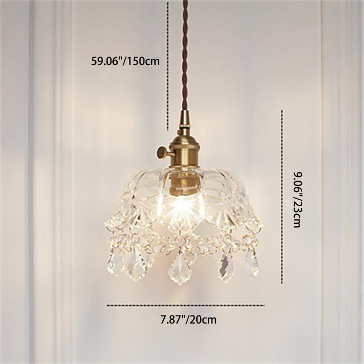 Luminaire suspendu contemporain nordique rond en laiton sculpté avec verre et cristal à 1 lumière pour salon 