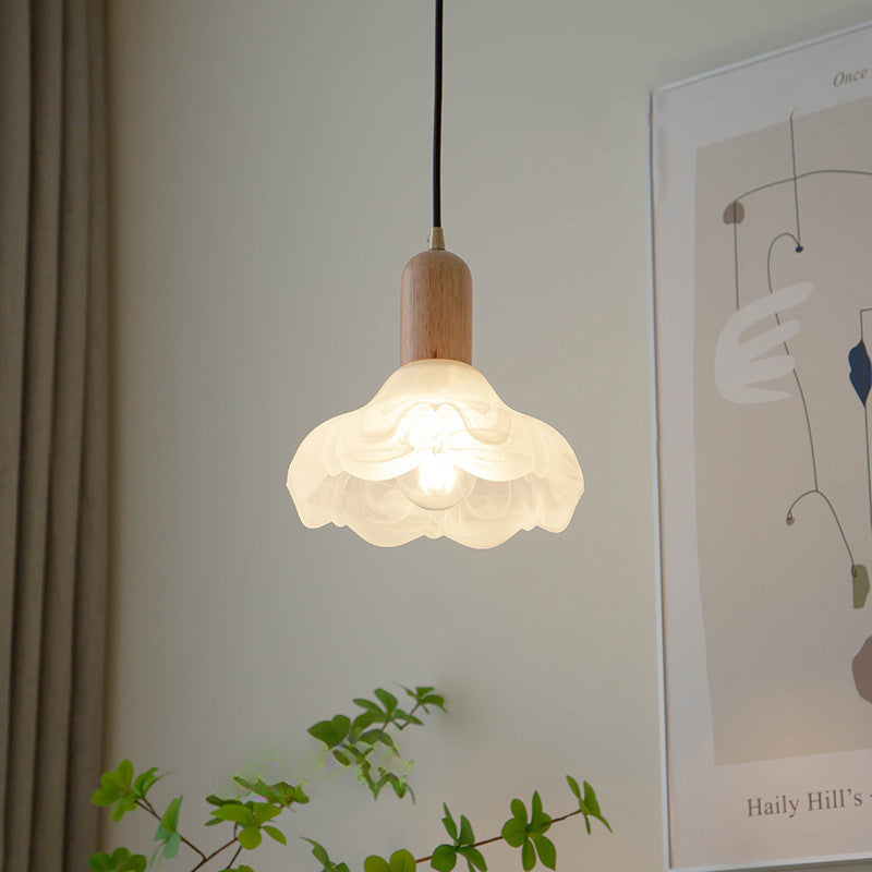 Suspension lumineuse à 1 ampoule en bois massif et verre avec cylindre traditionnel japonais pour salon 
