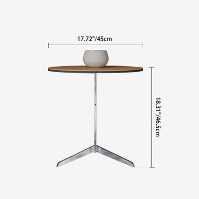 Modern Minimalist Round Saddle Leather Steel End Table For Living Room