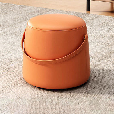 Chaise Moderne Minimaliste Ronde Colonne Coton Lin Cuir Bois Sans Dossier Sans Accoudoirs Pour Salon 