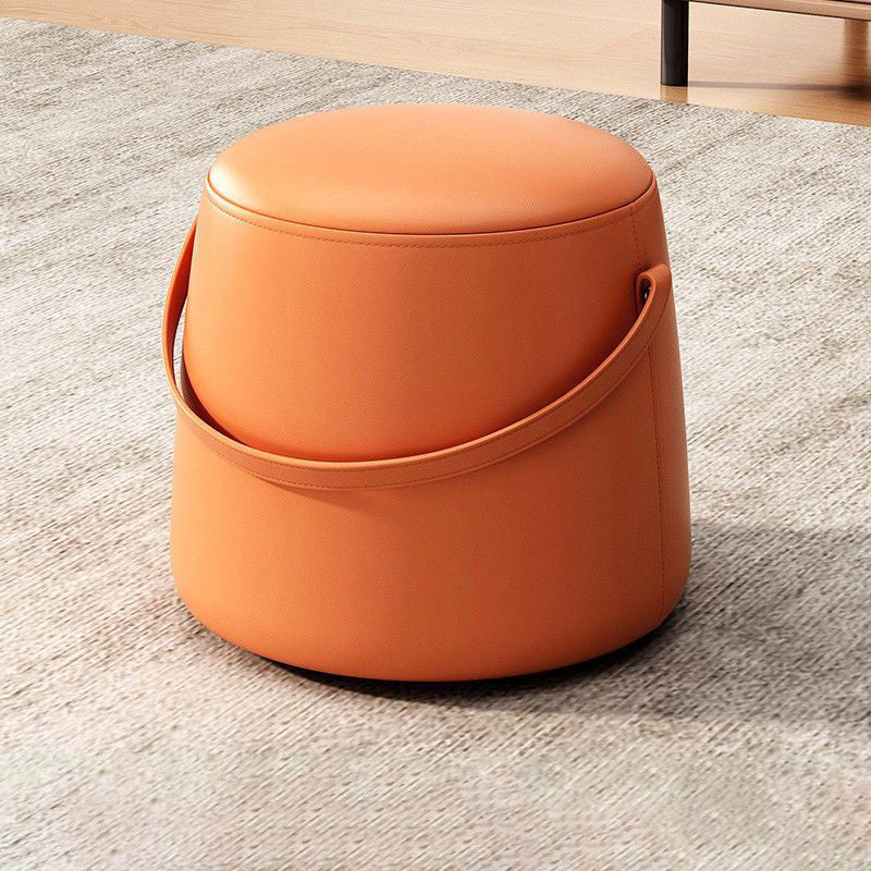 Chaise Moderne Minimaliste Ronde Colonne Coton Lin Cuir Bois Sans Dossier Sans Accoudoirs Pour Salon 