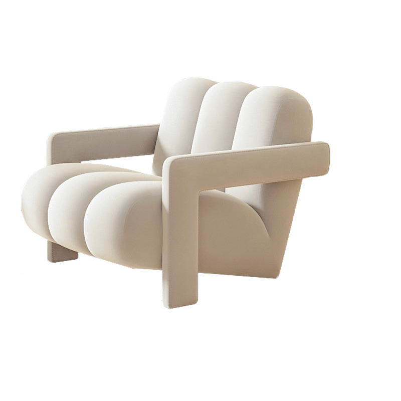 Sillón individual contemporáneo escandinavo de terciopelo y tejido sherpa con madera y espuma, con respaldo y reposabrazos, para sala de estar 
