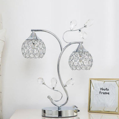 Moderne Art Deco Blumenzweig Design Kristall Eisen 2-Licht Tischlampe für Schlafzimmer 