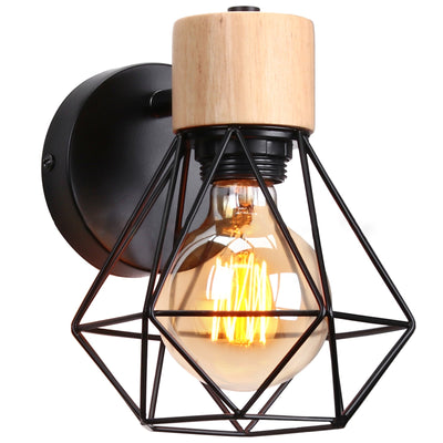 Zeitgenössische Luxus Eisen Holz Polygon Diamant 1-Licht Wandleuchte Lampe für Schlafzimmer 