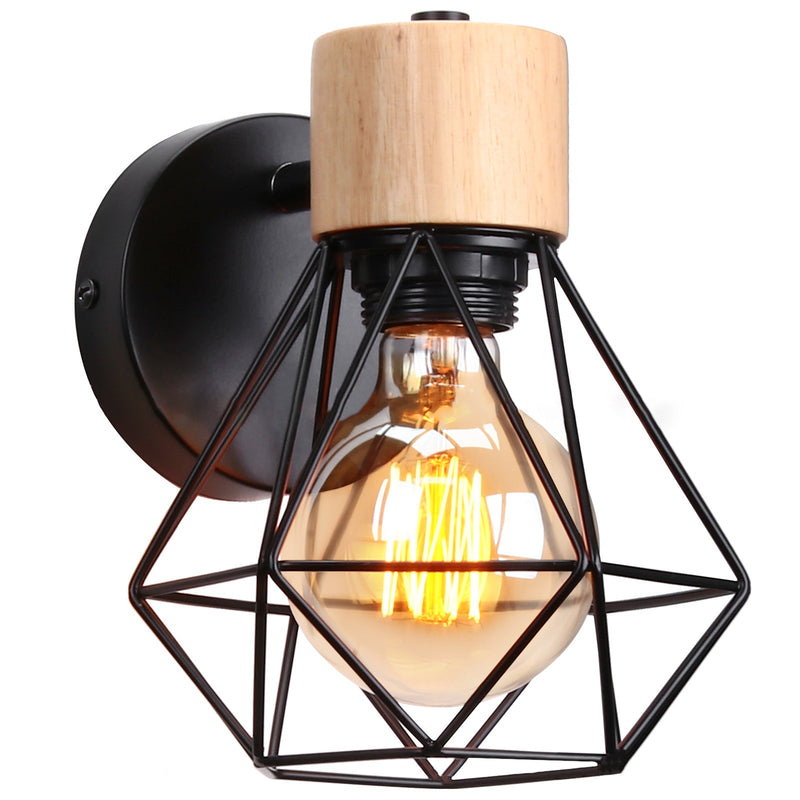 Zeitgenössische Luxus Eisen Holz Polygon Diamant 1-Licht Wandleuchte Lampe für Schlafzimmer 