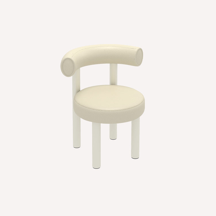 Tabouret de vanité rond nordique contemporain en cuir artificiel avec cadre en fer et dossier arqué pour chambre 