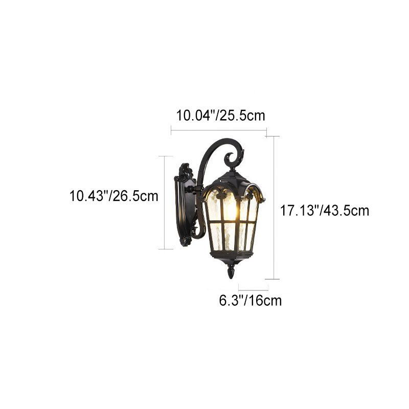 Lámpara Aplique de Pared de 1 Luz de Vidrio de Aluminio con Forma de Ventana Cuadrilateral Tradicional Europea para Patio Exterior 