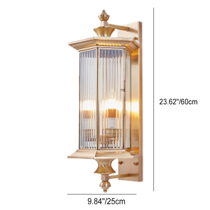 Lámpara de Aplique de Pared de 1/3 Luces con Marco de Acabado en Latón Industrial Contemporáneo y Pantalla de Vidrio para Patio Exterior 