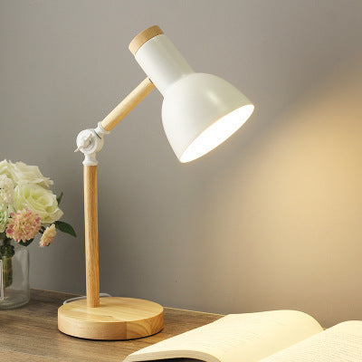 Lampe de table moderne minimaliste macaron ronde en bois de fer à 1 lumière pour chambre 