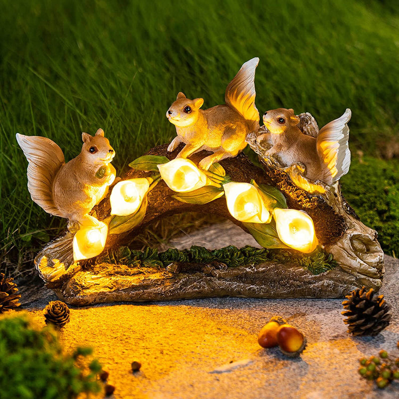 Outdoor Solar Resin Garden Decoration Three Squirrels LED Lawn Landscape Light