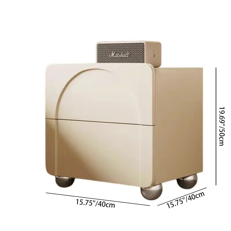 Table de nuit moderne minimaliste rectangulaire avec base ronde en acier au carbone et 2 tiroirs pour chambre 
